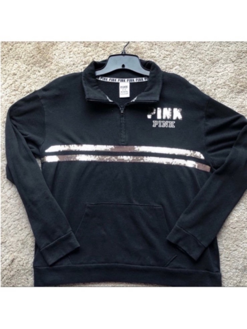 PINK Everyday Lounge Quarter Zip | Black | Size: M